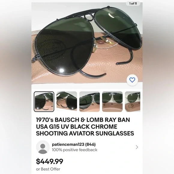 1970's VINTAGE BAUSCH & LOMB RAY BAN USA SHOOTING AVIATOR SUNGLASSES